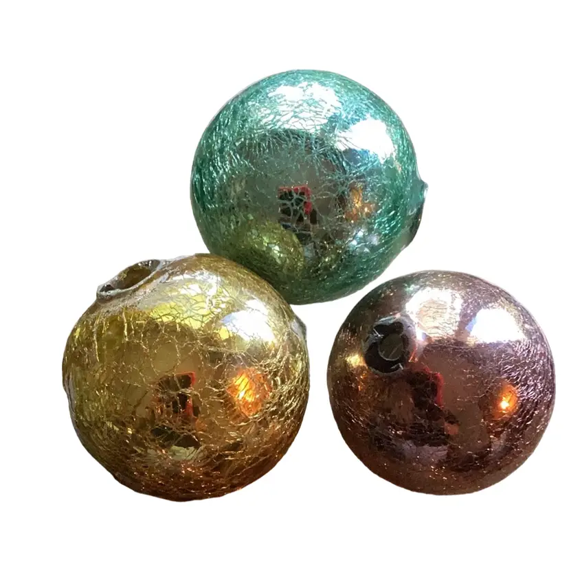 3 Reflecting Glass Decor Balls Amethyst Teal And Yellow