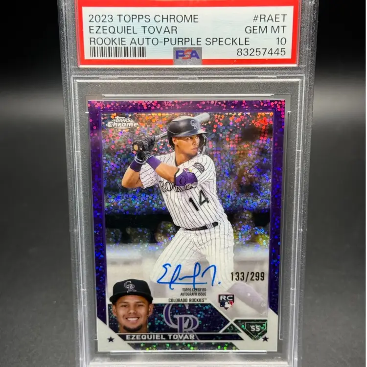 2023 Topps Chrome Ezequiel Tovar Purple Speckle Rookie Auto /299 - Colorado Rockies