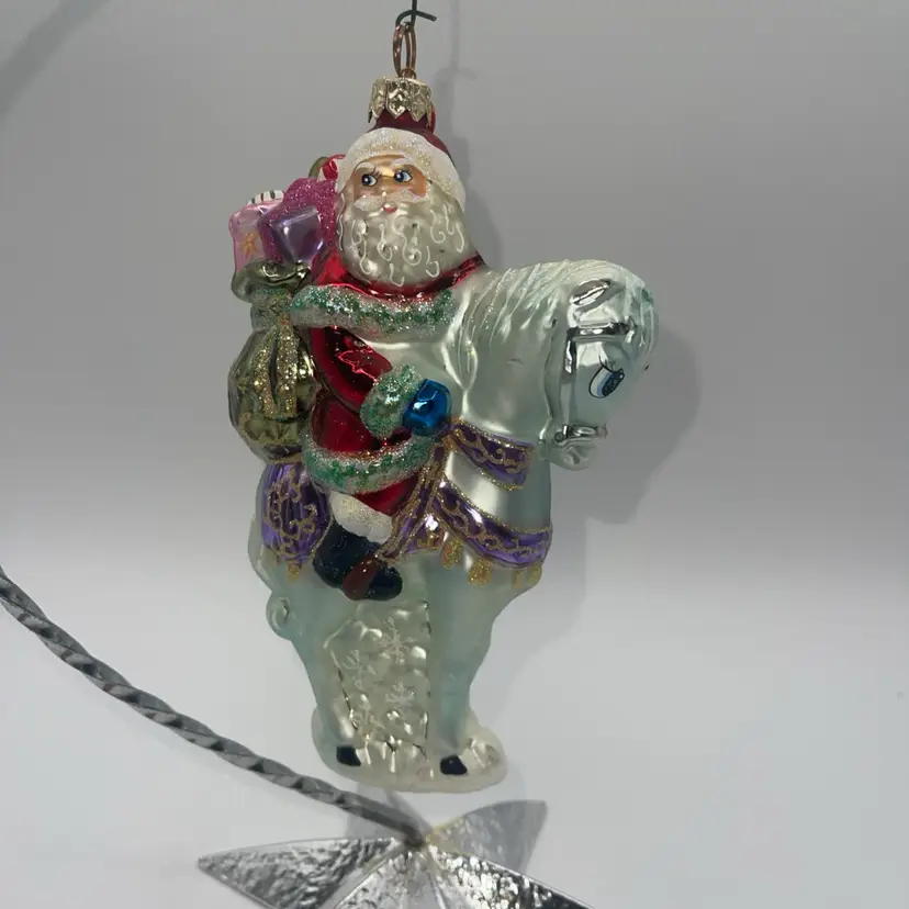 CHRISTOPHER RADKO NORWEGIAN SANTA 6.5"ORNAMENT 00-098-0 SANTA ON BLUE HORSE 2000
