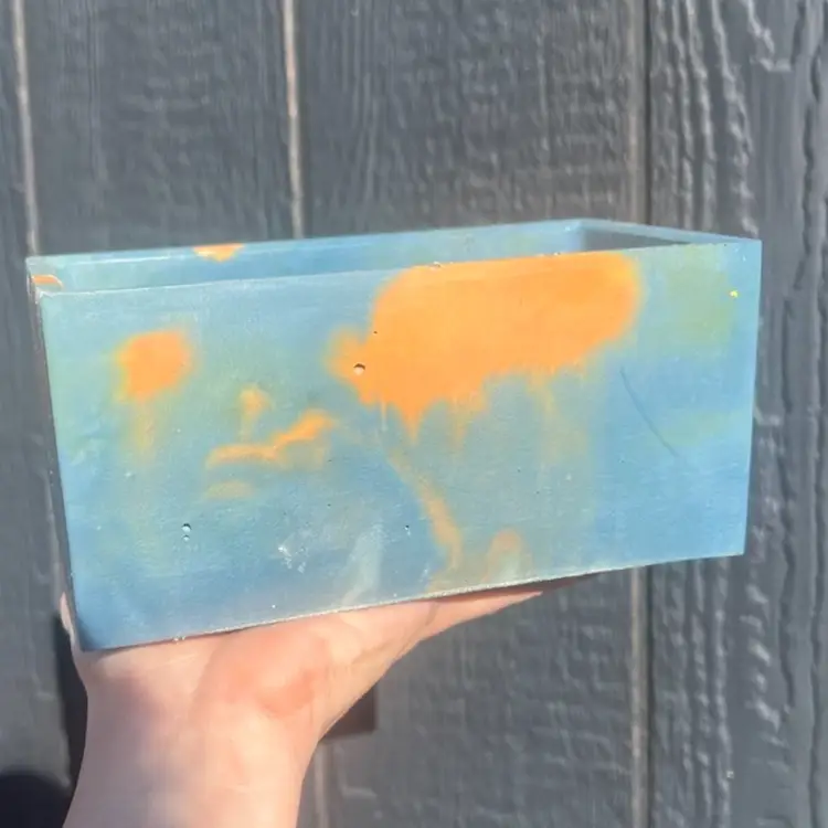 7" Blue Yorange Rectangle Concrete Planter