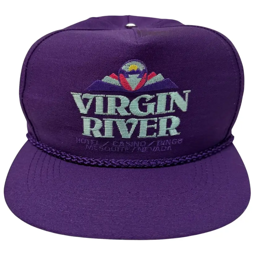 Vintage 1980’s Virgin River Casino Trucker Style Flat Brim Leatherstrap Hat