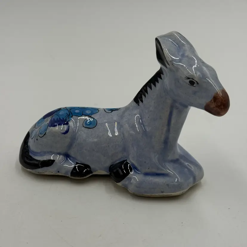 Mexico Tonala Pottery Resting Donkey Nativity Figurine