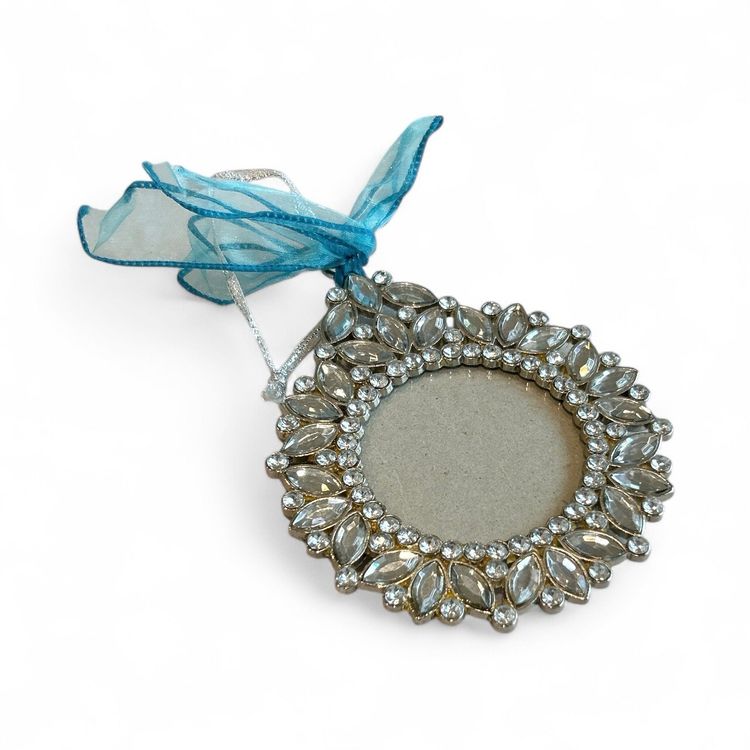 Bejeweled Round Wreath Picture Frame Hanging Ornament With Felt Back