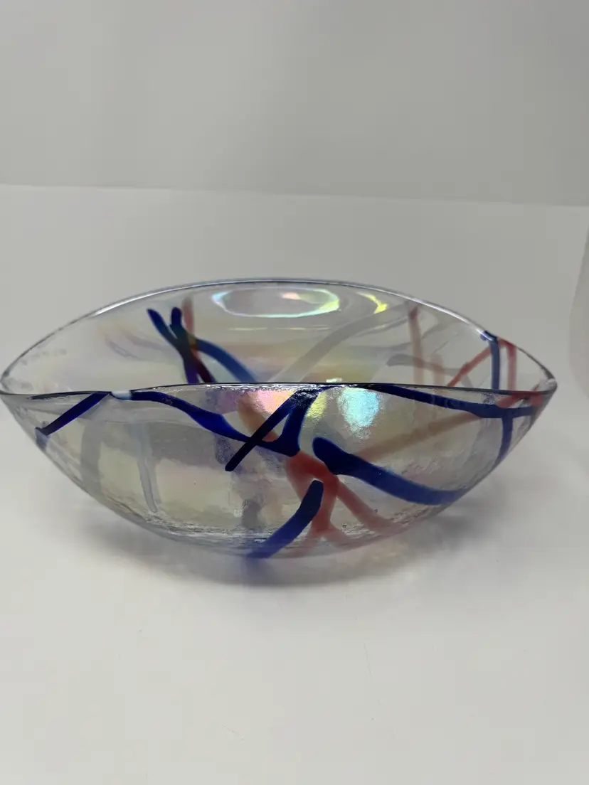 Vtg Yalos Cartoccio Murano Glass Large Folded Centerpiece Bowl Italy Opalescent