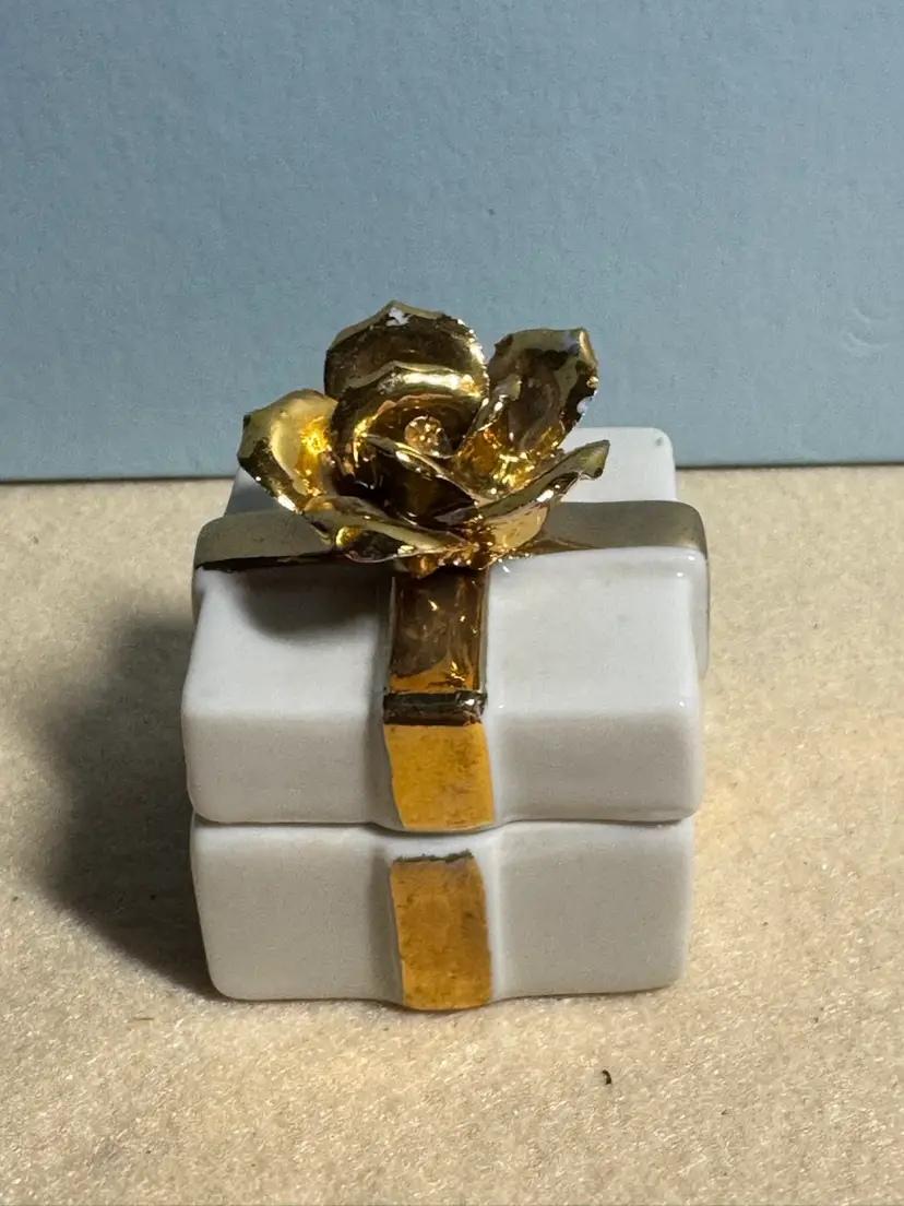 Vintage Porcelain Trinket Box With Gold Now Accent