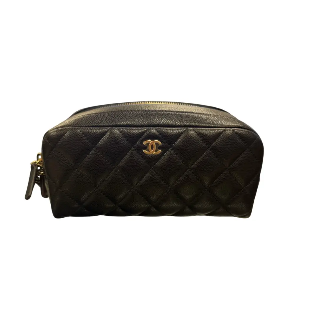 Chanel Black Caviar Case With Chain