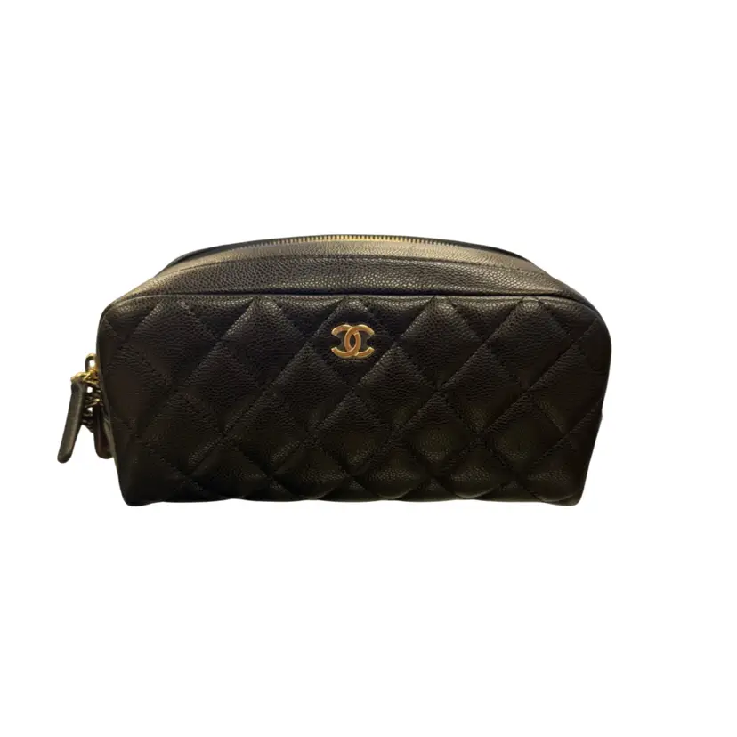 Chanel Black Caviar Case With Chain