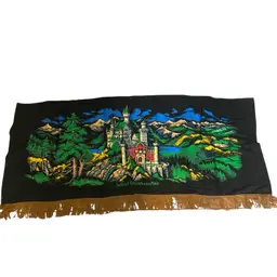 Vintage Hand Painted Decorative Tapestry 27x60in Neuschwanstein Castle Bavaria