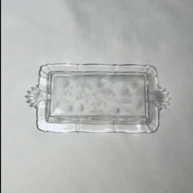 Vintage 1940s Fostoria Lido Baroque Clear Etched Crystal Butter Tray