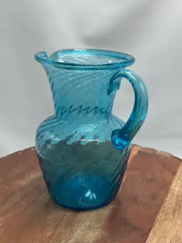 Ribbed Blown Glass Pitcher Tiffany Blue Vase