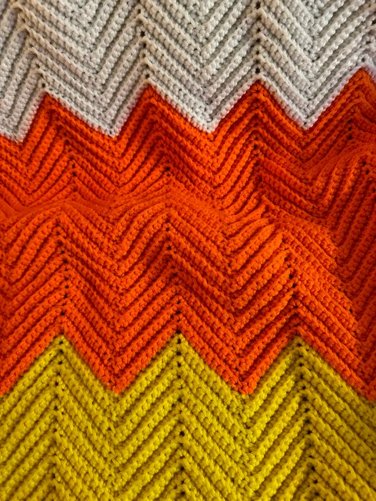 Vintage MCM Chevron Crocheted Throw