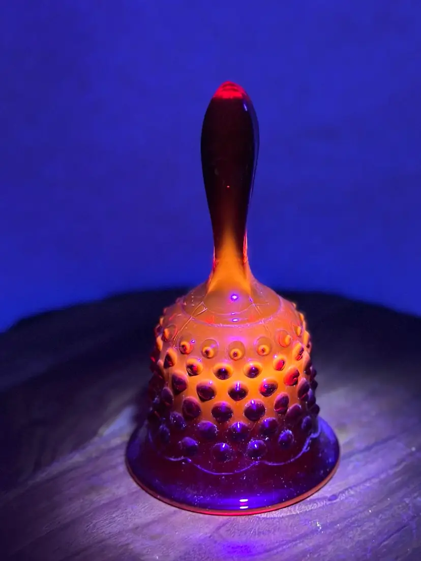 Vintage FENTON Glass Amberina Hobnail Bell UV Glow