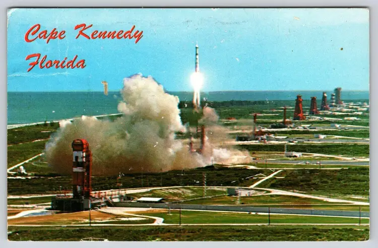 Postcard Cape Kennedy Florida NASA Space Rocket Launch Astronomy
