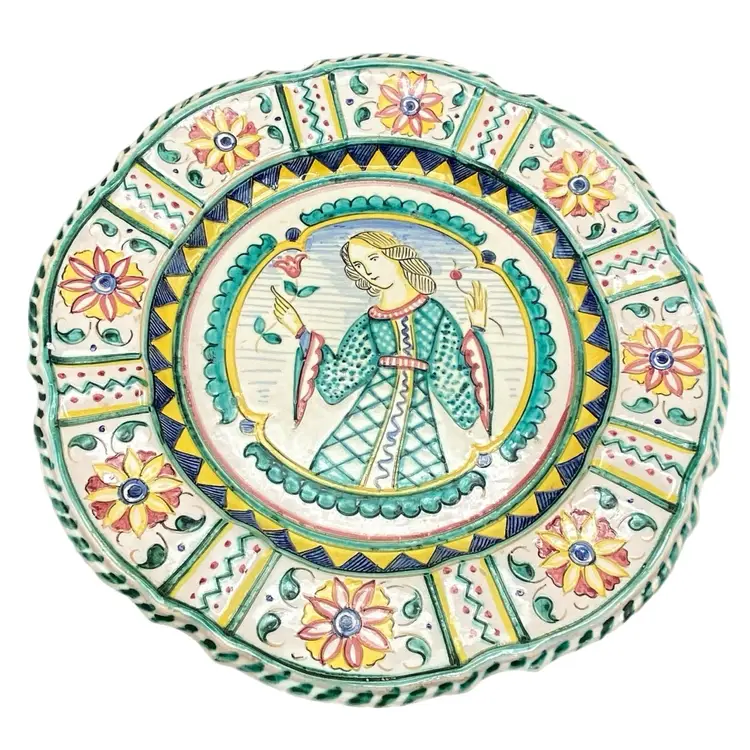 Vintage Italian Plate Dish Spring Flowers Fairy Cottage Decor MBD Signed