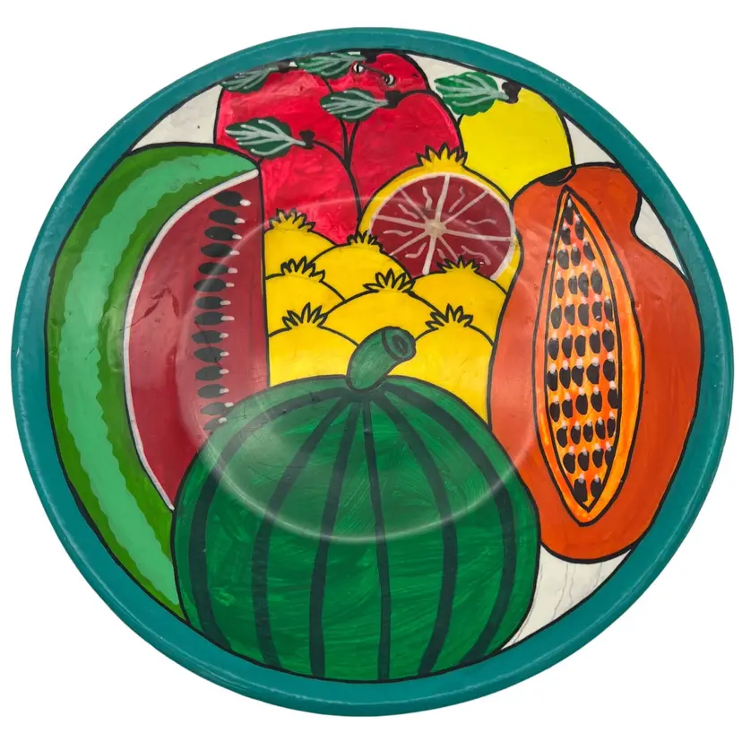 Hand Painted Mexican Fruit Wall Plate 7.5" Watermelon Papaya Terracotta Folk Art Plate Kitchen Decor Vibrant Colors