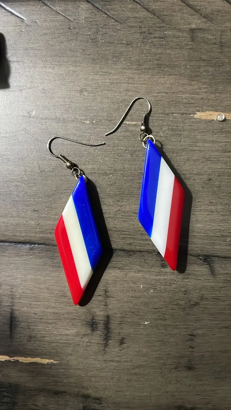 Bakelite Red White Blue Earrings 