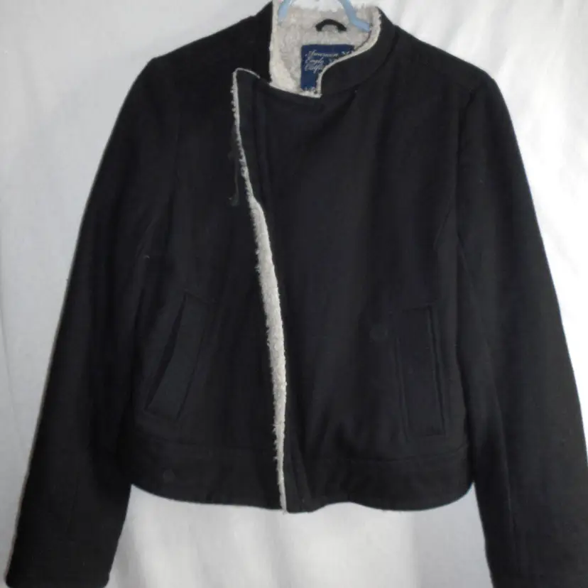 American Eagle Outfitters Size L Blue wool blend faux fur cropped Coat