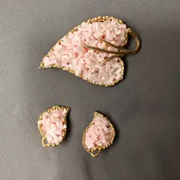 Vintage heart brooch and clip earrings