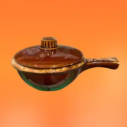 Small Hull Brown Drip Glaze  Mini Casserole With Handle/lid