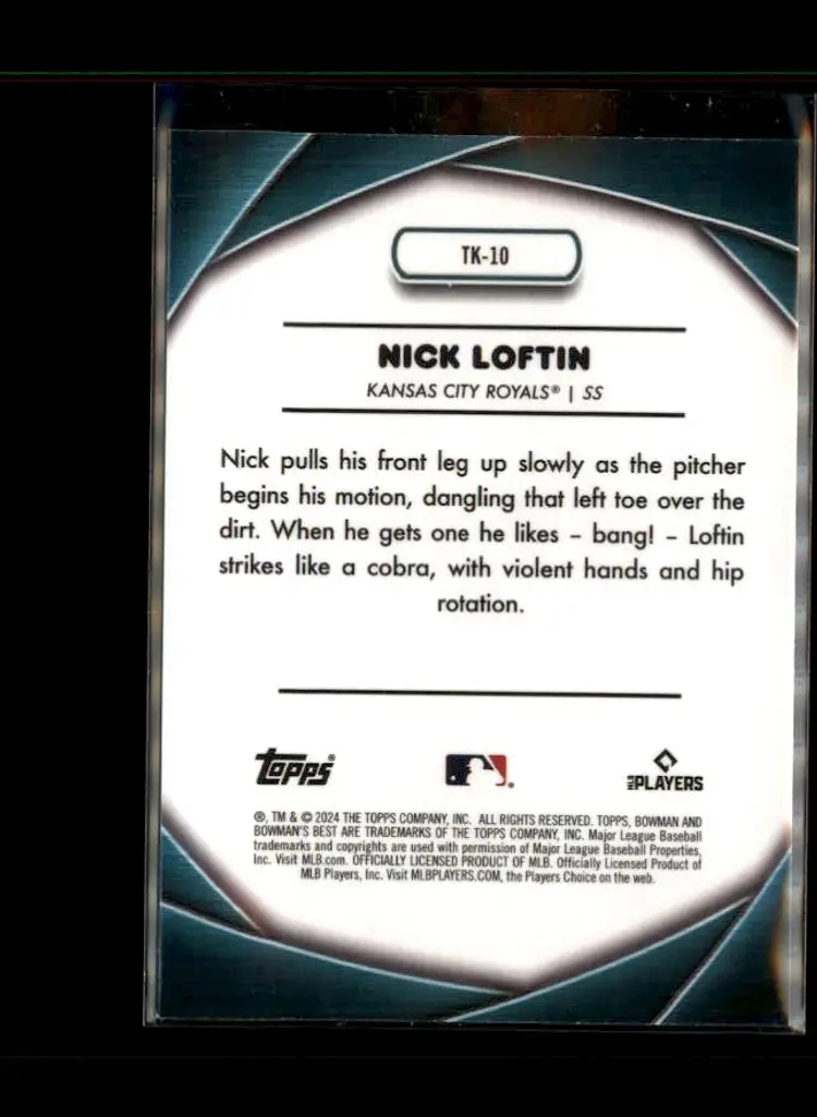 2024 Bowman's Best #TK-10 Nick Loftin Shots by the Kid - (138) - Kansas City Royals