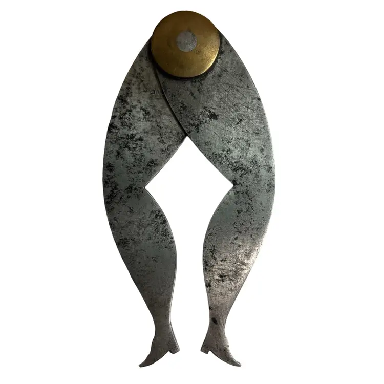 VINTAGE WIDE LEG LADY DANCING 6” ENGRAVED STEEL CALIPERS ANTIQUE FOLK ART