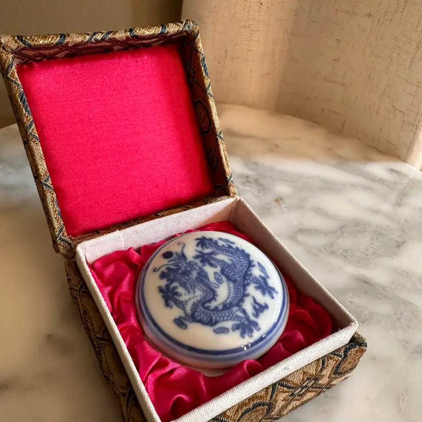 China | Blue & White Porcelain Dragon Ink Pad Box