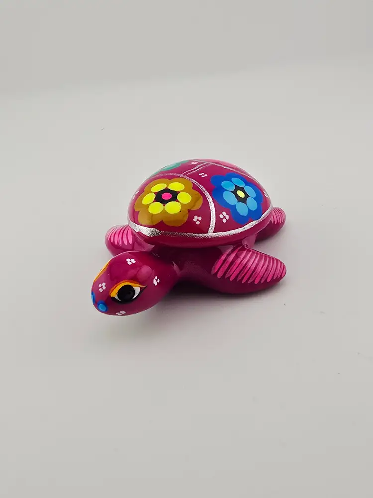 Pink Mexico Tonola Hand Painted Turtle Trinket Box