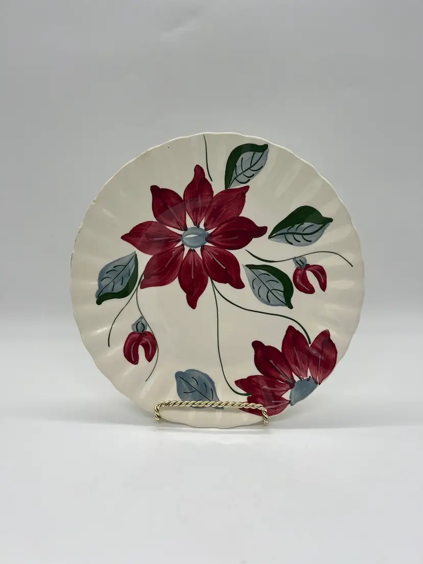 Vintage Blue Ridge Southern Potteries Colonial Luncheon Plate 9” Poinsettia Christmas Display Vignette Decor