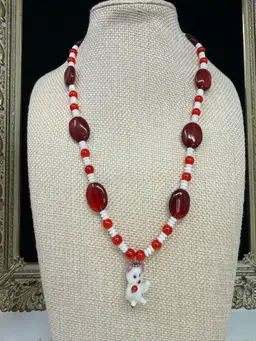 Candy Apple Bear Art Glass Necklace
