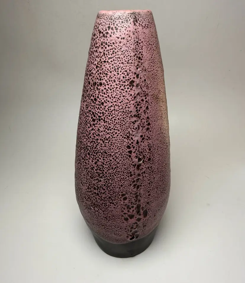 Vintage East German Fat Lava Art Pottery Vase MCM Pink Volcanic Speckled Black