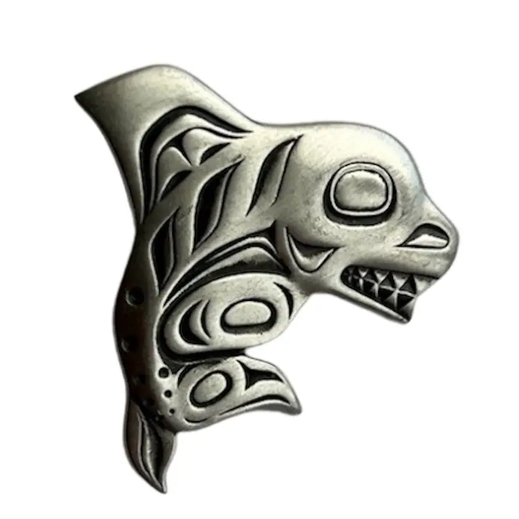 Vintage Pewter Orca Killer Whale Pacific NW Brooch Pin