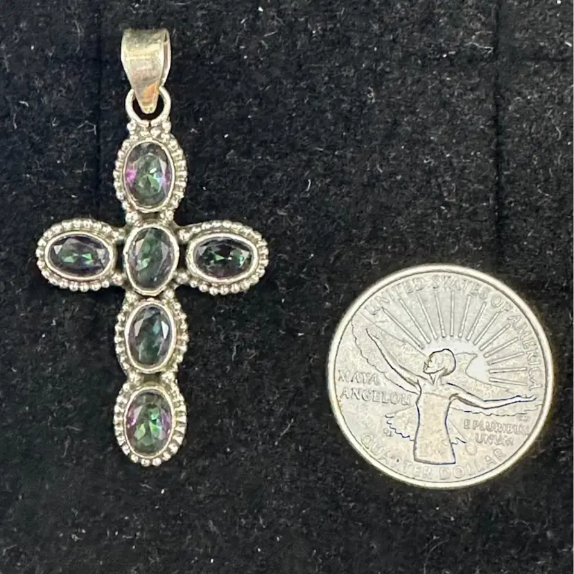 Mystic Quartz Sterling Silver Cross Pendant