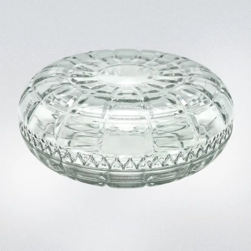 Round Clear Glass Sawtooth Lidded Candy Or Jewelry Dish