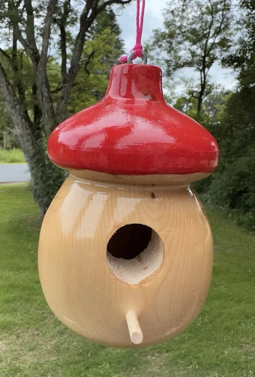 Hand Turned Wooden Acorn Birdhouse Quality Hand Crafted In Maine 7”