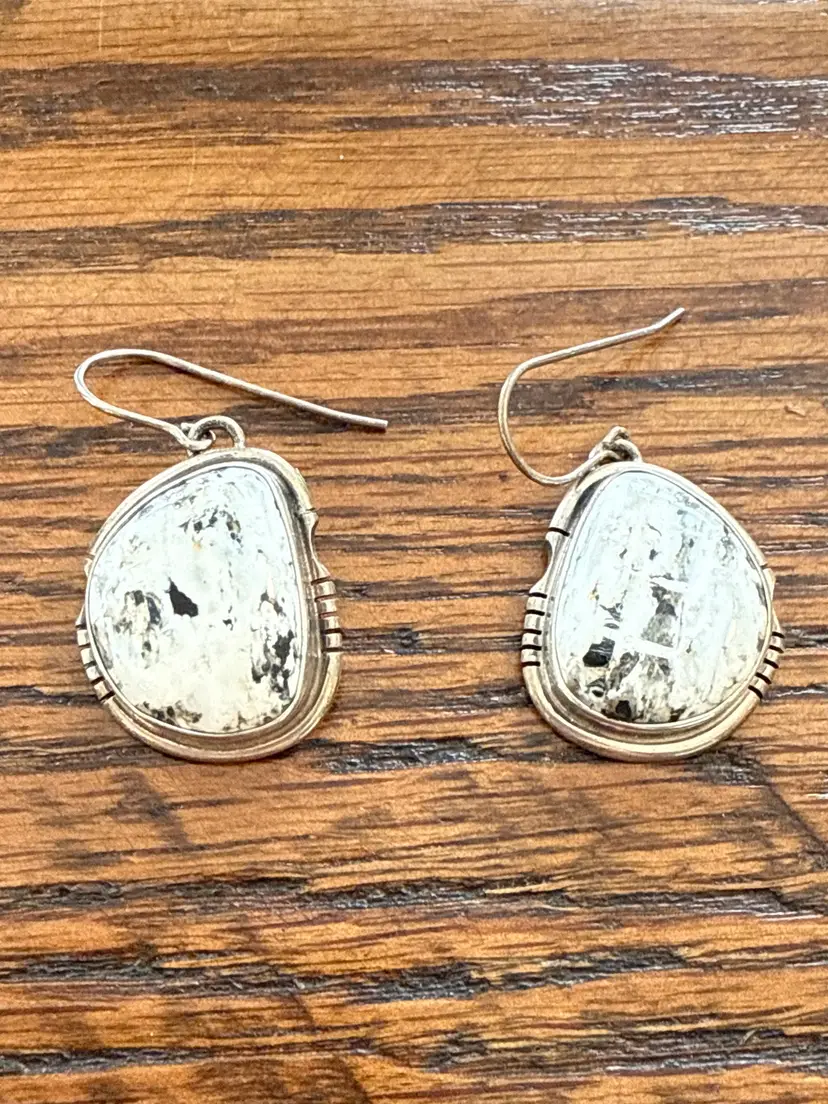 Arkie Nelson Navajo White Buffalo Sterling Silver Earrings