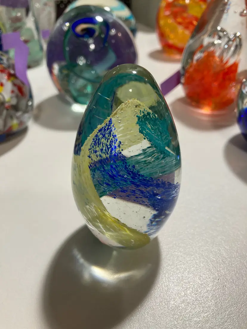 Blue, Teal, And Yellow Swirl Paperweight