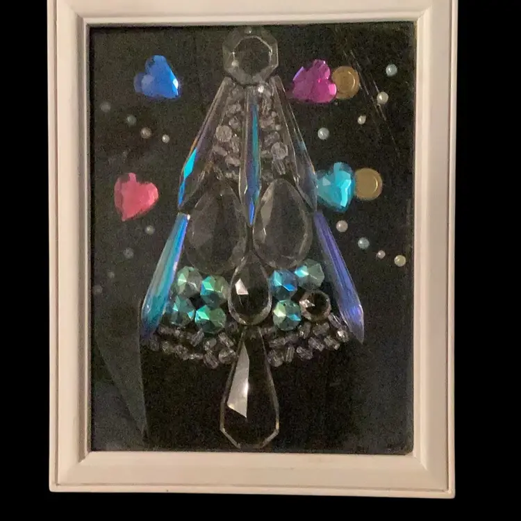 OOAK Hand Made Crystal Glass Bead Shadow Box Christmas Tree handmade by me