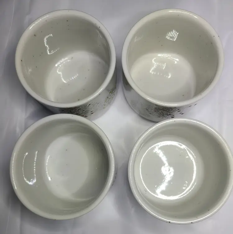 (4) Vintage Otagiri Speckled Stoneware Tea Cups Handcrafted Fruit Tree Design