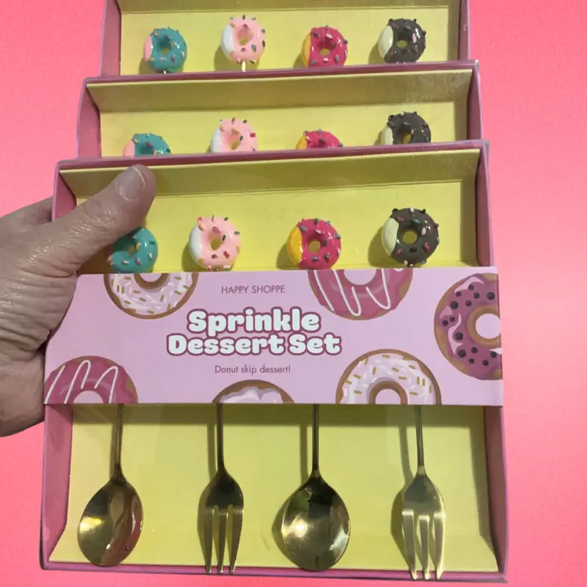 Lot Of 3~~ Happy  Shoppe Sprinkle Desert Set !!! 2 Mini Donut Spoons & Forks !!! Sprinkle A Little Happines & Scoop Up Sweet Moments!!!