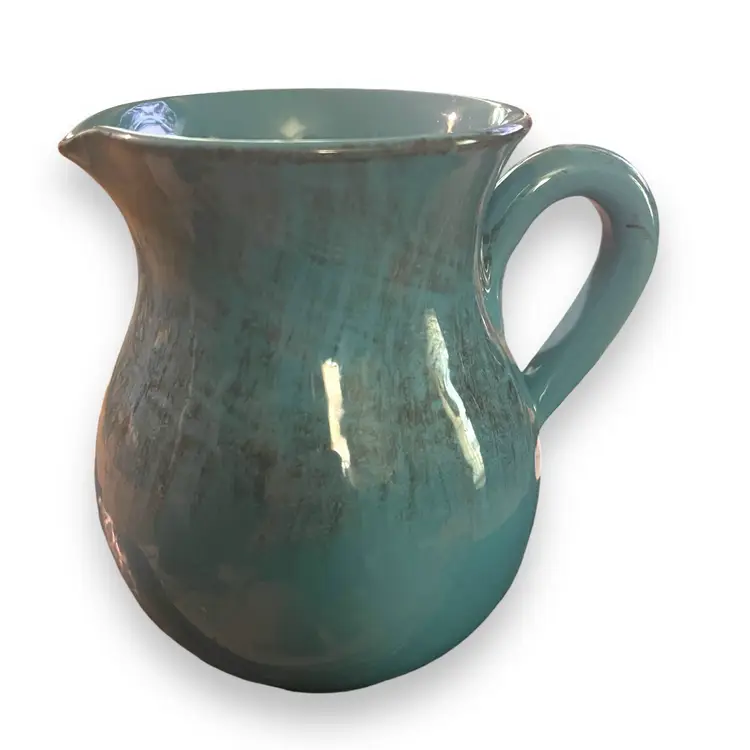 DeSilva Terra D’Umbria Rustic Robin’s Egg Blue Glazed Terra Cotta Pitcher Italy