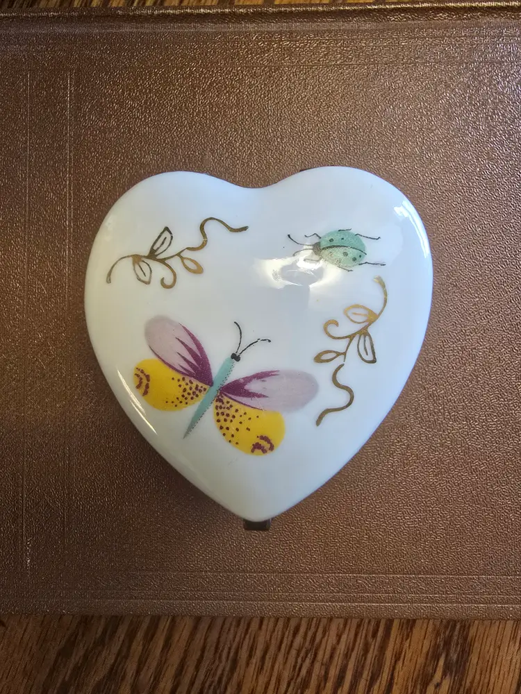 Heart shaped Butterfly and Ladybug Trinket Box