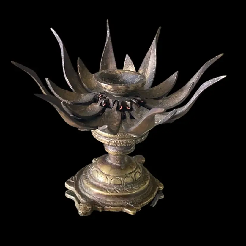 Bronze Blooming Lotus Diya Oil Incense Burner