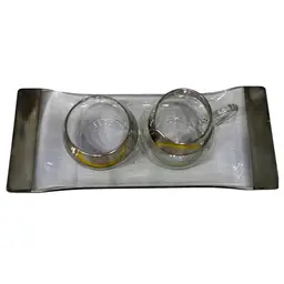 BARWARE Dorothy Thorpe MCM Creamer And Open Sugar With Tray Silver Band Holiday