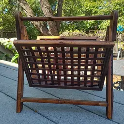 VTG MCM Bamboo Rattan wood Folding Magazine Book Newspaper Rack  Stand  17"x17”
