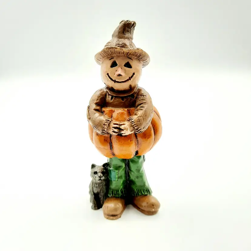 Halloween Scarecrow Pumpkin Black Cat Miniature Figurine