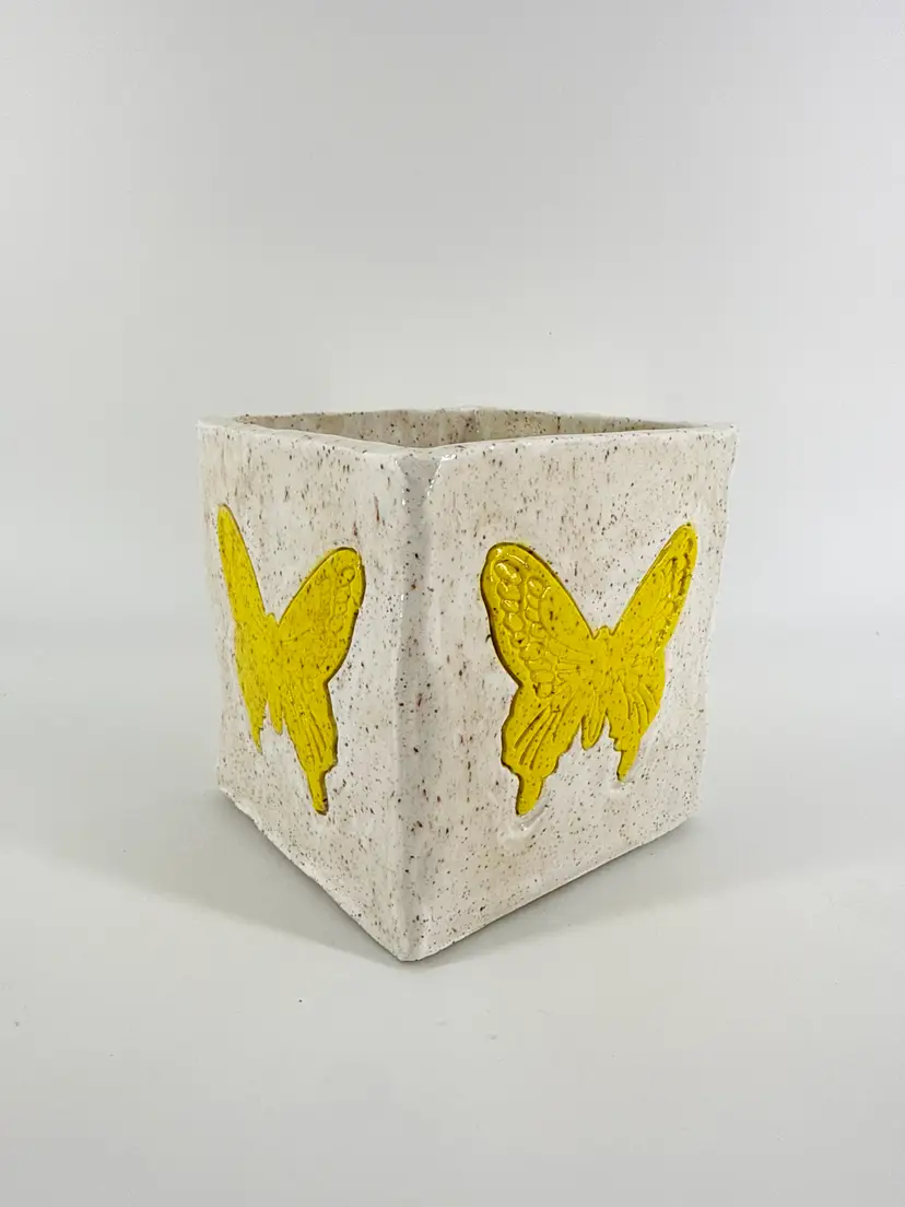 Art Pottery Butterfly Planter Pen/Pencil/Utensil Crock Hobbyist