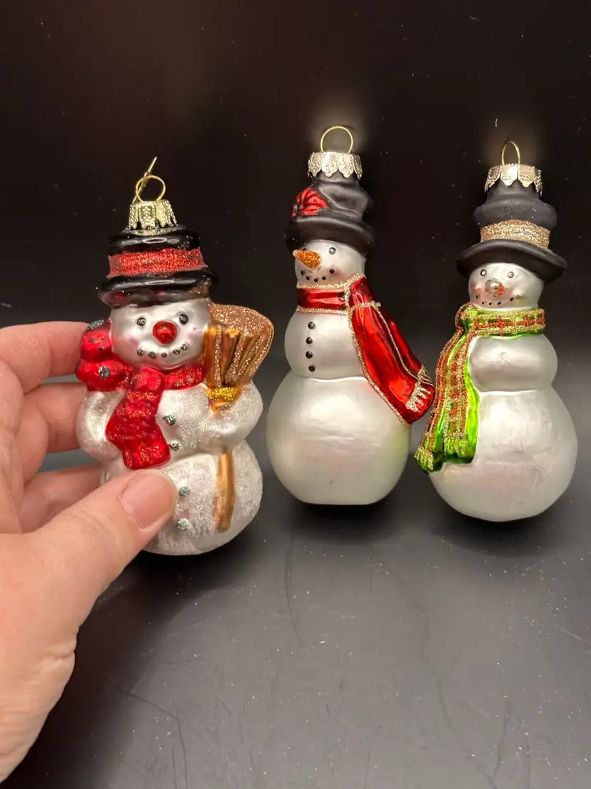 3 Glass Blown Snowman Ornaments