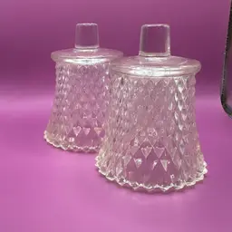 Set/2 Homeco Diamond Point Peg Style Crystal/Glass Votive Cups Vintage