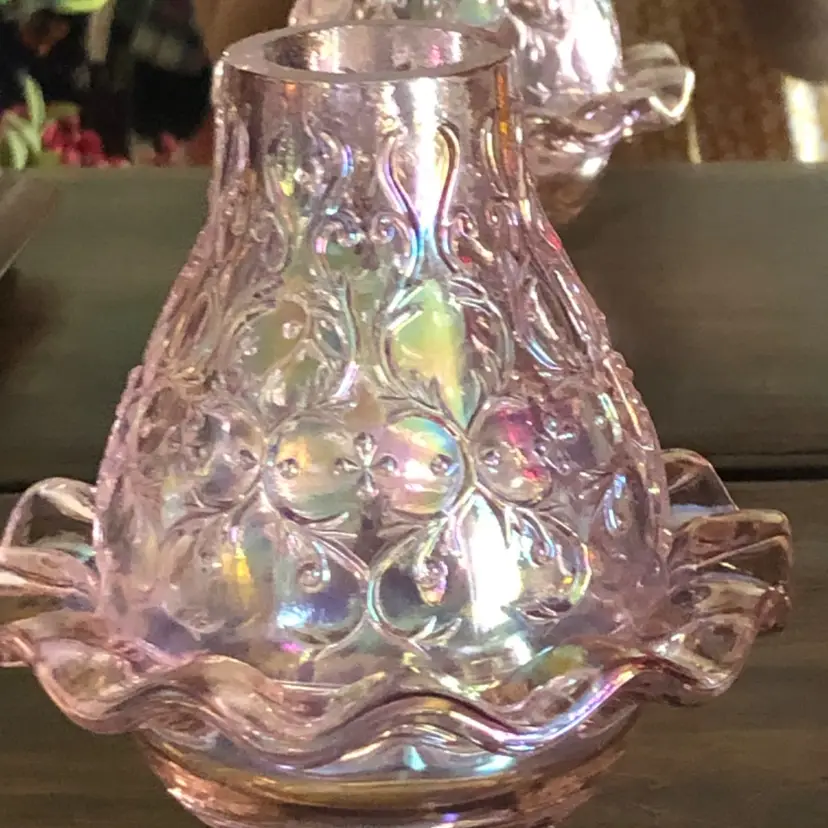 Vintage Fenton Pink Iridescent Fairy Lamp
