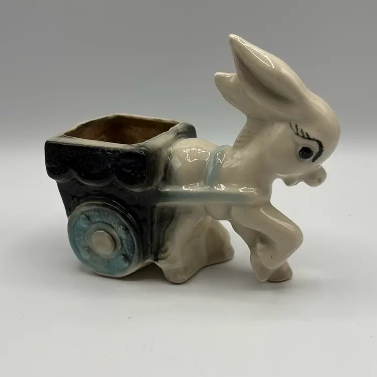 Happy White Donkey With Cart Used Planter